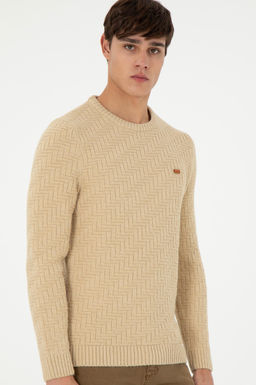 Erkek Slim Fit Bisiklet Yaka Kum Kazak - U.s. polo assn фото 3