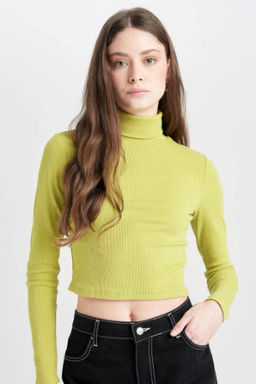 Coool Fitted Bal?kc? Yaka Fitilli Kaskorse Basic Duz Uzun Kollu Tisort