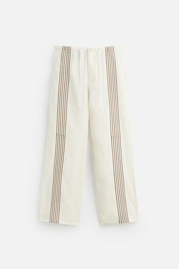 100% LINEN EMBROIDERED TROUSERS - Zara фото 6