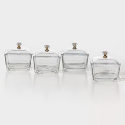 Менажница «Голд», 19.5×19.5 см, на бамбуковой подставке, с крышками, стекло, прозрачная