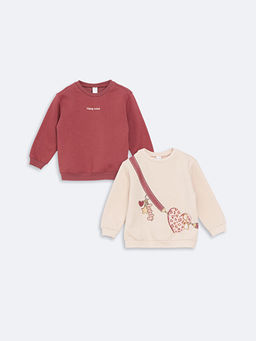 Bisiklet Yaka Uzun Kollu Bask?l? K?z Bebek Sweatshirt 2li