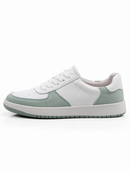 03-C933-7K WHITE/GREEN Кеды кожаные женские (натуральная кожа, натуральная замша)