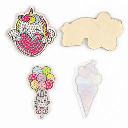 Алмазная мозаика 4в1 для детей. Создание стикеров, магнитов, брелоков и картины «Сказочные Единорожки», набор для творчества