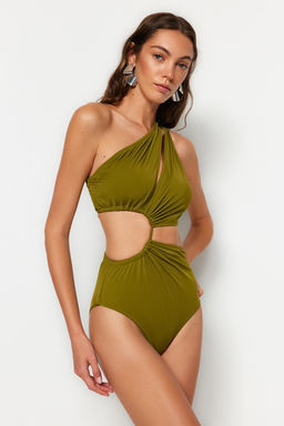 Haki Tek Omuz Tunelli Cut Out/Pencereli Regular Core Mayokini TBESS23MA00206