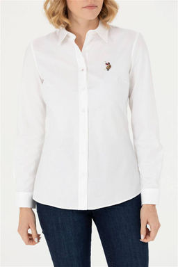 Женская белая базовая рубашка с длинным рукавом - U.s. polo assn фото 6