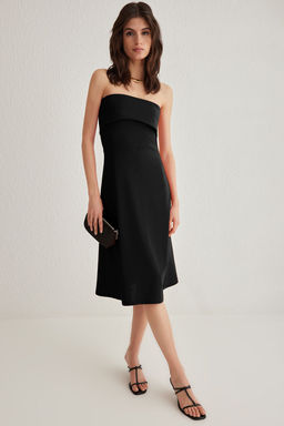 Siyah Straplez A Line/Can Kesim Midi Orme Elbise TWOSS25EL00070 - Trendyolmilla фото 3