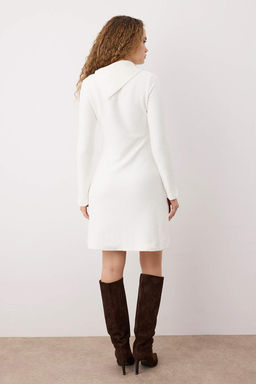 Ekru Yaka Detayl? Bodycon Diagonel Mini/K?sa Esnek Orme Elbise TWOAW26EL00224 - Trendyolmilla фото 4