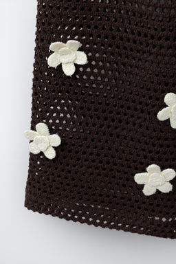 PANTAL?N WIDE LEG PUNTO CROCHET FLORES / Marr?n - Zara фото 4