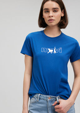 Mavi Kedi Logo Bask?l? Mavi Tisort
