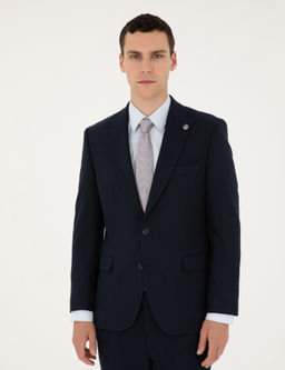 Lacivert Slim Fit _izgili Tak_m Elbise