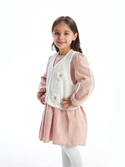 Bisiklet Yaka K?z ?ocuk Triko Elbise ve Yelek 2li