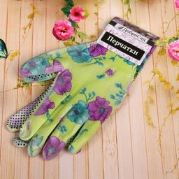 Цена за 12 шт. Перчатки нейлоновые "Фантазия-Фиалка" с ПВХ покрытием полуоблитые с точкой 8 р-р ДоброСад