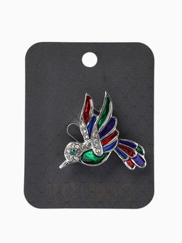 Брошь «Птица» голубка, цветная в серебре