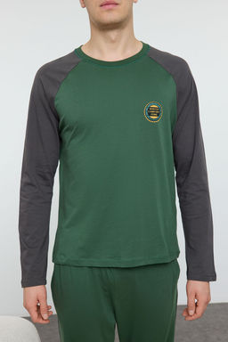 Erkek Yesil Reglan Kol Regular Fit Orme %100 Pamuk Pijama Tak?m? TMNAW25PT00004