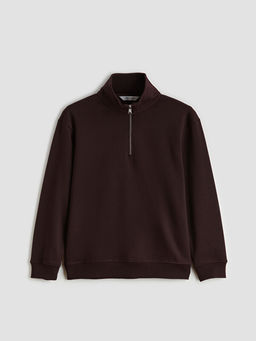 Fermuarl? Dik Yaka Erkek Kal?n Sweatshirt