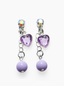 Серьги-клипсы детские «Выбражулька» сердце на цепочке с кругом кристалл, сиренево-радужные