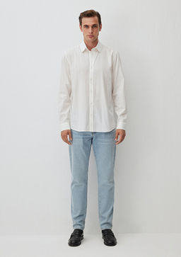 Cizgili Beyaz Gomlek - Mavi фото 2