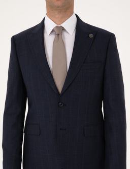Lacivert Slim Fit %100 Y_n _izgili Tak_m Elbise