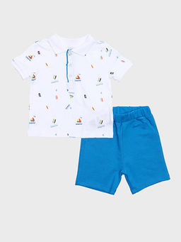 Polo Yaka Bask?l? Erkek Bebek Ti??rt ve ?ort 2li Tak?m