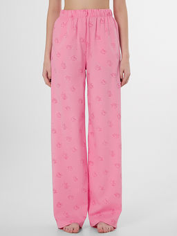 Брюки домашние женские розовые с принтом котиков-купидонов