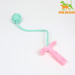 Игрушка канатная с зубочисткой и мячом Хлыст, до 55 см, до 160 г, розовая/мятная