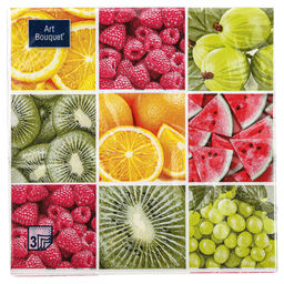 Салфетки бумажные Art Bouquet 33х33см, 3-х слойные, 20 штук в упаковке, 100% целлюлоза, Фруктовое ассорти (Россия)  фото 2
