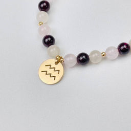 Браслет для Водолея из Лунного камня, Граната и Розового кварца - Радуга самоцветов фото 3