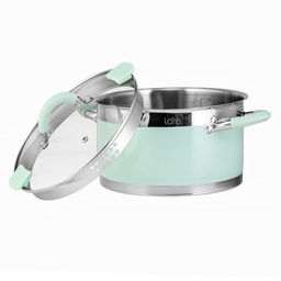 LR02-543 Кастрюля LARA (нерж) MINT 22x12см, 4,4л, носик, индукционное дно, крышка с бортом