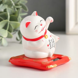 Маятник настольный антистресс «Манэки-нэко белый на подушке», пластик, от солнечной батареи, 6.5×7.5×7 см