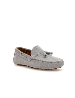 Gri %100 Deri Loafer Ayakkab_