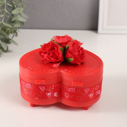 Шкатулка музыкальная механическая Нежные розы, пластик, красная, 12?13.5?10.5 см