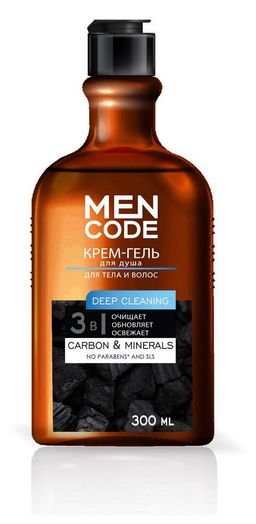 Гель для душа MEN CODE DEEP CLEANING Крем-гель с экстрактами угля и минералов 300мл