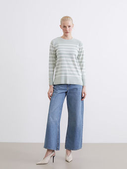 Bisiklet Yaka ?izgili Kad?n Triko Kazak