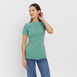 Футболка женская с вырезом лодочка MINAKU: Basic line, оливковая, размер 48