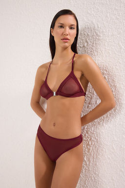 Trendyolmilla Bordo S?rt Dantel ve Onden Kopca Detayl? Tul Kaps?z Orme Ic Camas?r? Tak?m? THMSS25CC00033