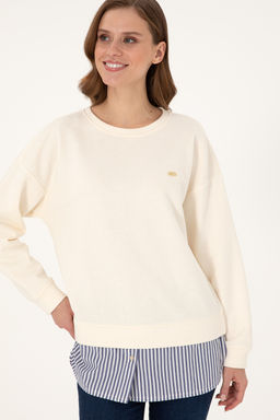 Kad_n Krem G_mlek Detayl_ Bisiklet Yaka Sweatshirt