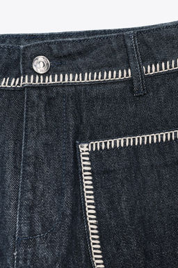 Z1975 HIGH-WAIST DENIM SHORTS WITH TOPSTITCHING - Zara фото 7