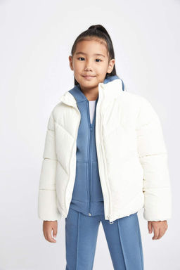 Водоотталкивающий пуховик с воротником-стойкой и полярной подкладкой для девочек - Defacto фото 4