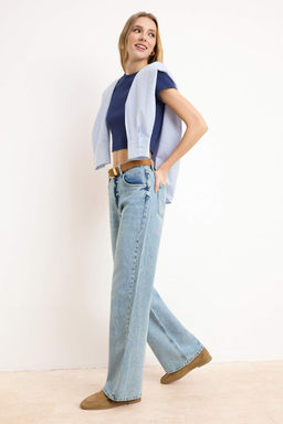 Koyu Mavi YUMUSACIK Tencel Kar?s?ml? Yuksek Bel Wide Leg Jeans TWOSS26JE00137 - Trendyolmilla фото 5