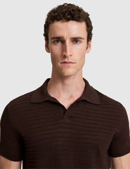 Koyu Kahverengi Slim Fit Keten Kar___ml_ Apa_ Yaka Triko Ti__rt