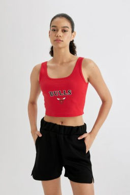 DeFactoFit NBA Chicago Bulls Crop Bisiklet Yaka Ribana Atlet