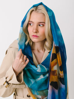 Большой, мягкий, тонкий и очень нежный двусторонний палантин с рисунком в стиле арт-деко