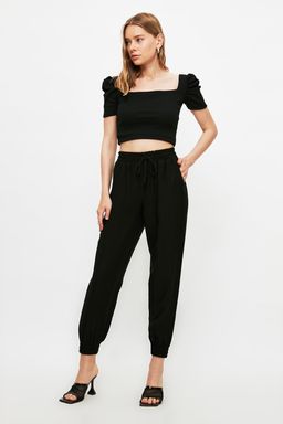 Siyah Beli Lastikli Jogger Dokuma Pantolon TWOSS20PL0129