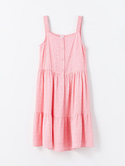 Kare Yaka ?i?ekli K?z ?ocuk Elbise