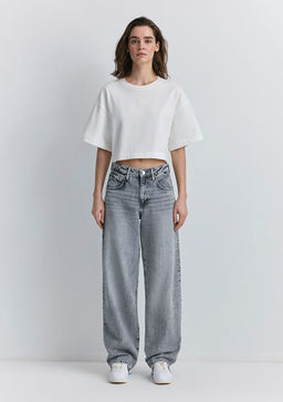 Mavi Patch Logo Bask?l? Beyaz Crop Tisort  фото 2