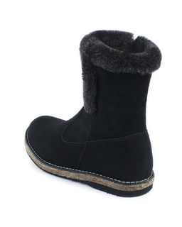 Полусапожки женские на войлочной подошве, черные, замша, молния.