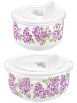 Набор салатников 2 пр. 500 мл 13*13*6,5 см+300 мл 10,5*10,5*6,5 см "Сирень" с пл.крыш.NEW BONE CHINA