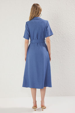 TRENDYOLMILLA Gul Kurusu Kusakl? Duz Midi Dokuma Elbise TWOSS25EL00285  фото 4