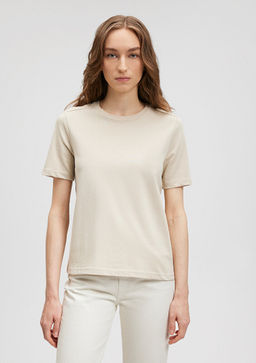 Bisiklet Yaka Bej Basic Tisort - Mavi фото 3