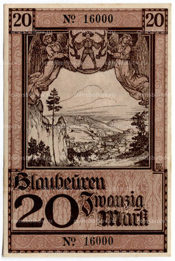 Банкнота 20 марок 1919 года Германия Нотгельд (Блаубойрен)